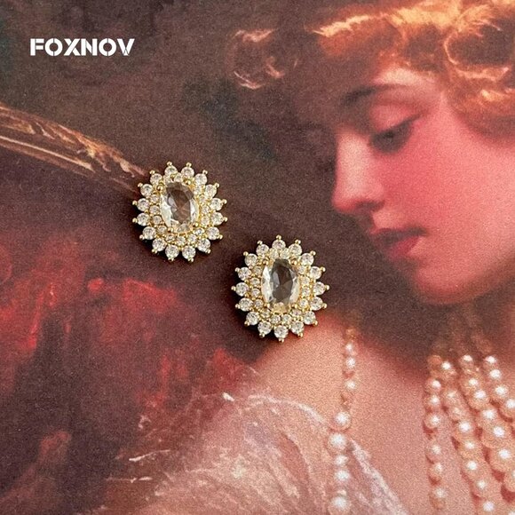 Women's White Gold Crystal Cute Sun Stud Gold Plated Lightweight Earrings - Picture 5 of 8